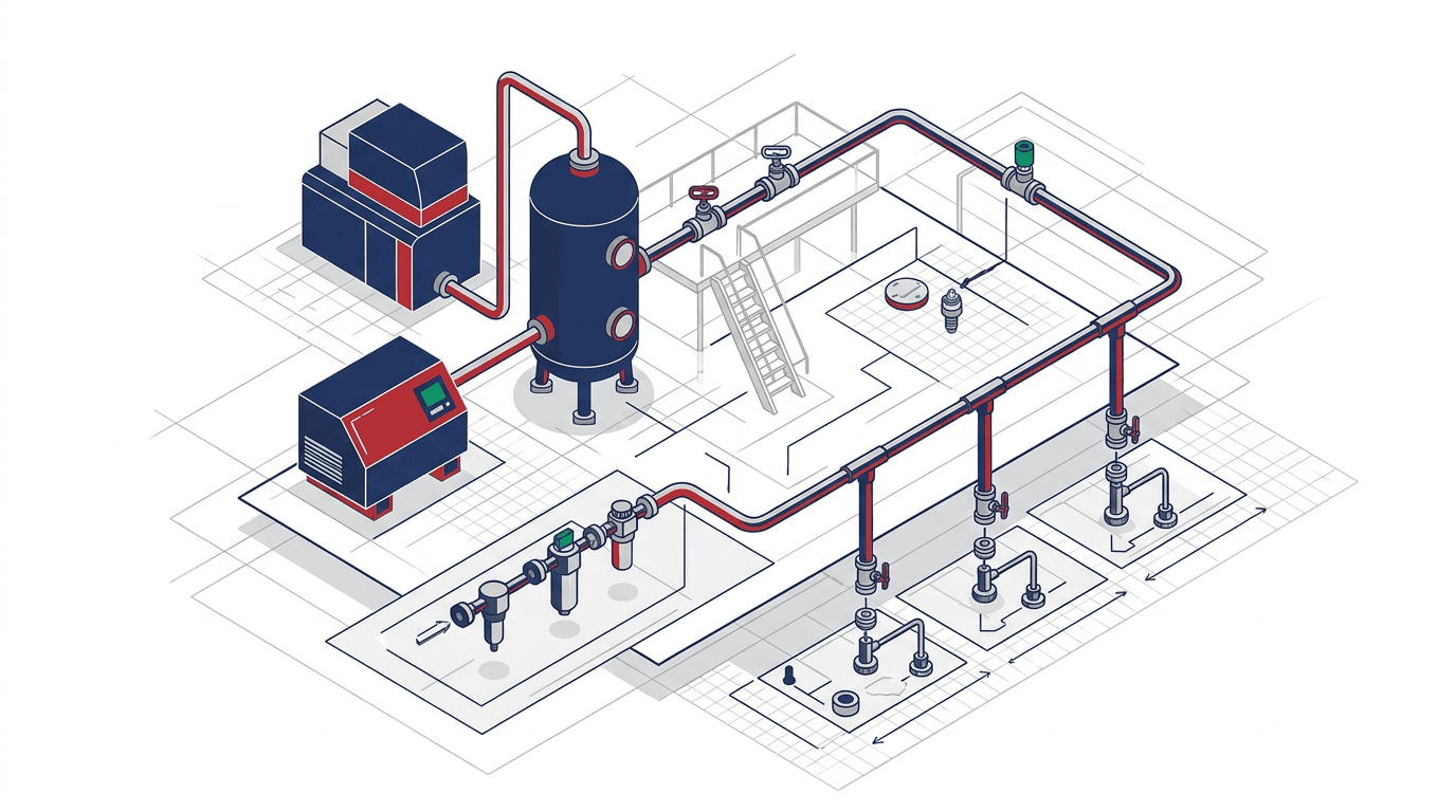 Technical Graphic อธิบายขอบเขตระบบลมอัดโรงงาน
