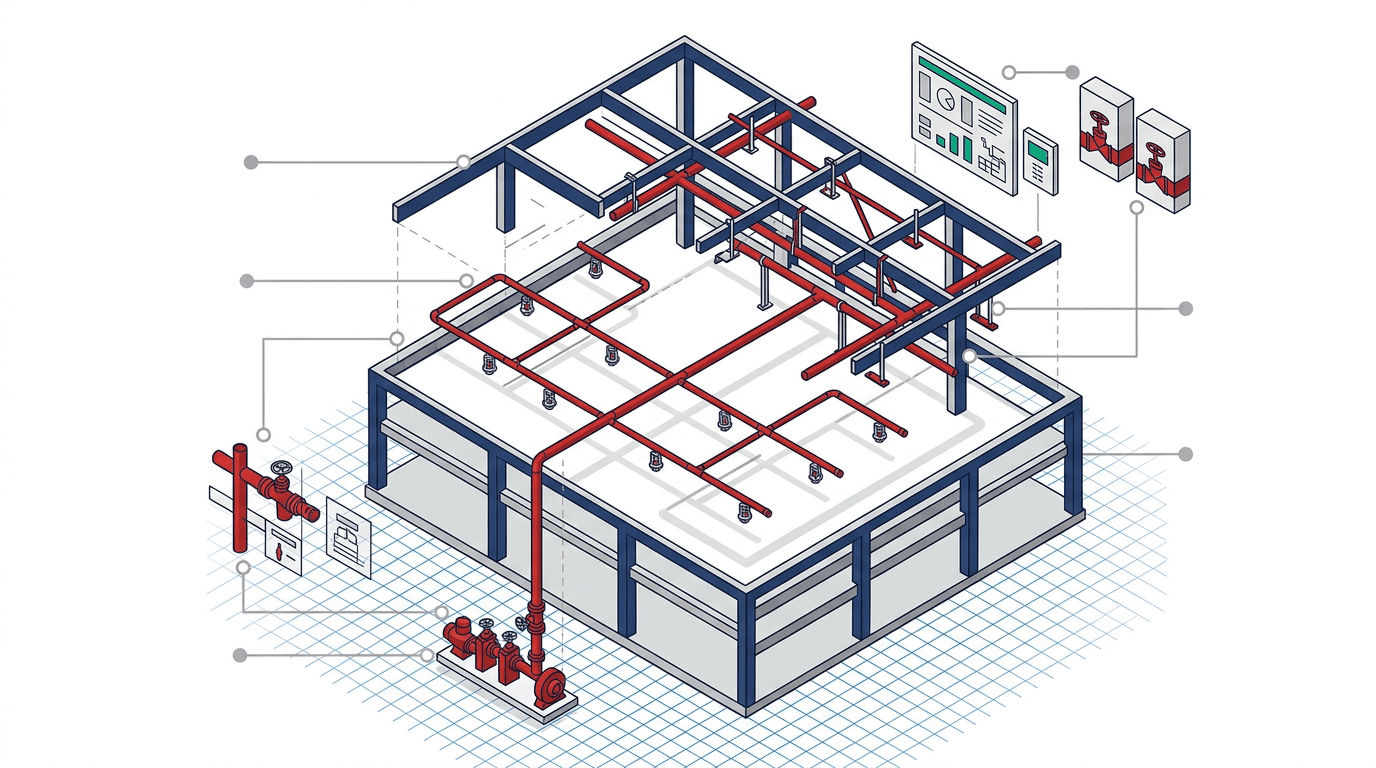 Technical Graphic อธิบายขอบเขตระบบดับเพลิงโรงงาน