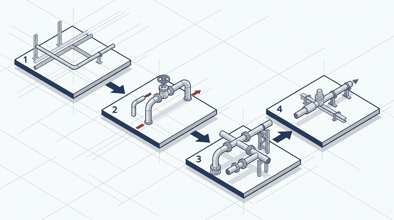 Workflow Infographic ขั้นตอนเริ่มงานระบบท่อและยูทิลิตี้